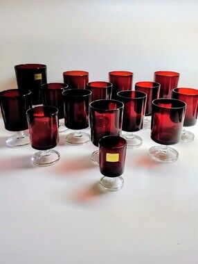 Luminarc Deep Ruby Red Stemmed Glasses - Set of 15 Red Crystal Vessels